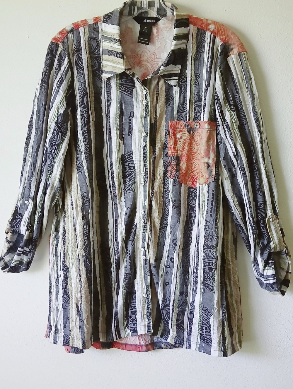 Ali Miles Multi Pearl Snap Front Blouse Top Size Medium Artsy